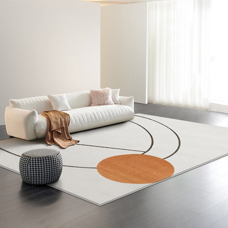 White Modern Rug Polyester Circle Indoor Rug Washable Rug for Living Room