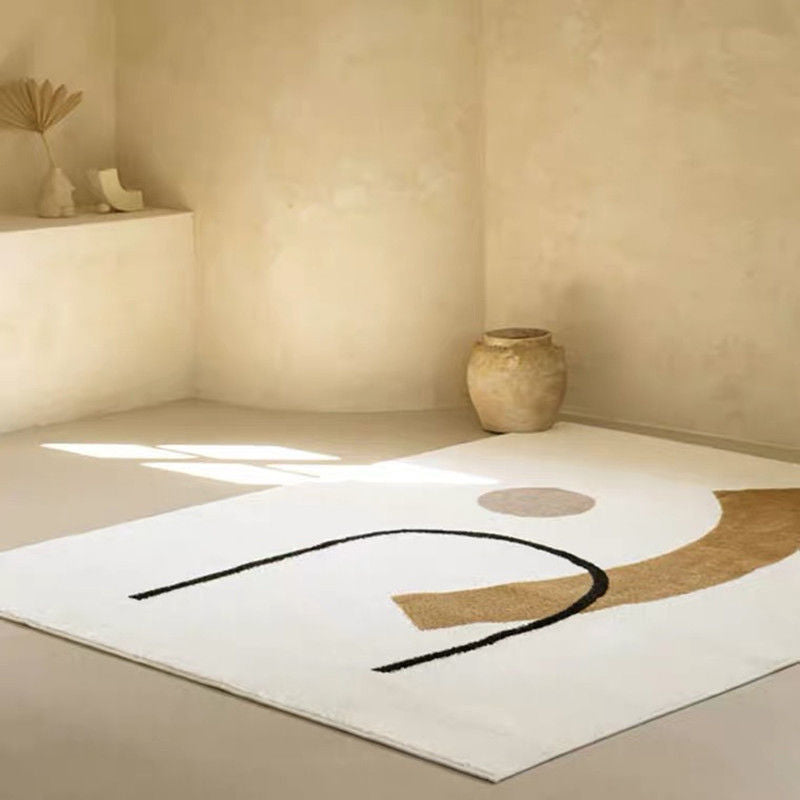 White Modern Rug Polyester Circle Indoor Rug Washable Rug for Living Room