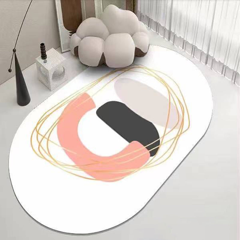 White Modern Rug Polyester Semicircle Rug Washable Rug for Living Room