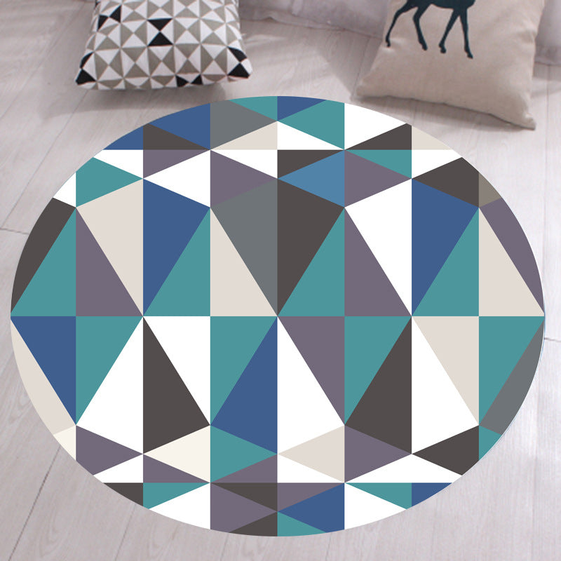 Blue Modern Rug Cotton Geometric Rug Non-Slip Backing Rug for Living Room