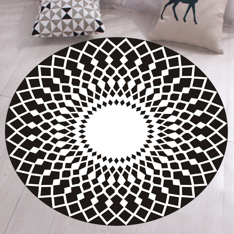 Blue Modern Rug Cotton Geometric Rug Non-Slip Backing Rug for Living Room