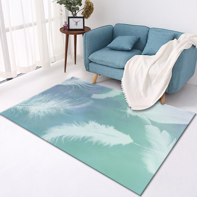 Light Blue Modern Rug Polyester Deer Indoor Rug Washable Rug for Living Room