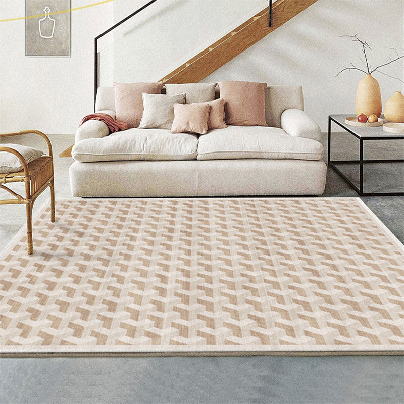 Light Brown Abstract Print Rug Polyester Modern Rug Washable Rug for Living Room