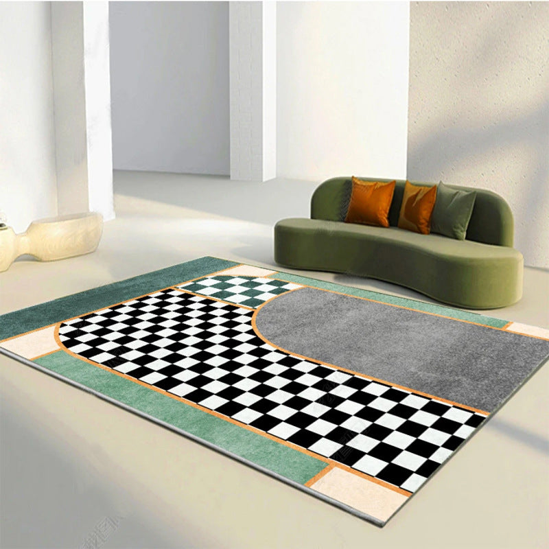 Green Modern Indoor Rug Polyester Grid Rug Non-Slip Backing Rug for Home Decor