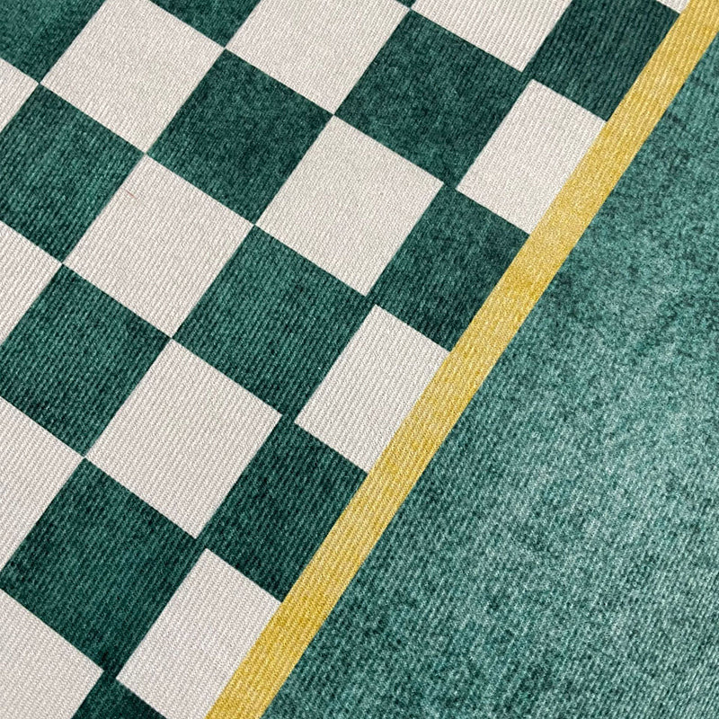 Green Modern Indoor Rug Polyester Grid Rug Non-Slip Backing Rug for Home Decor