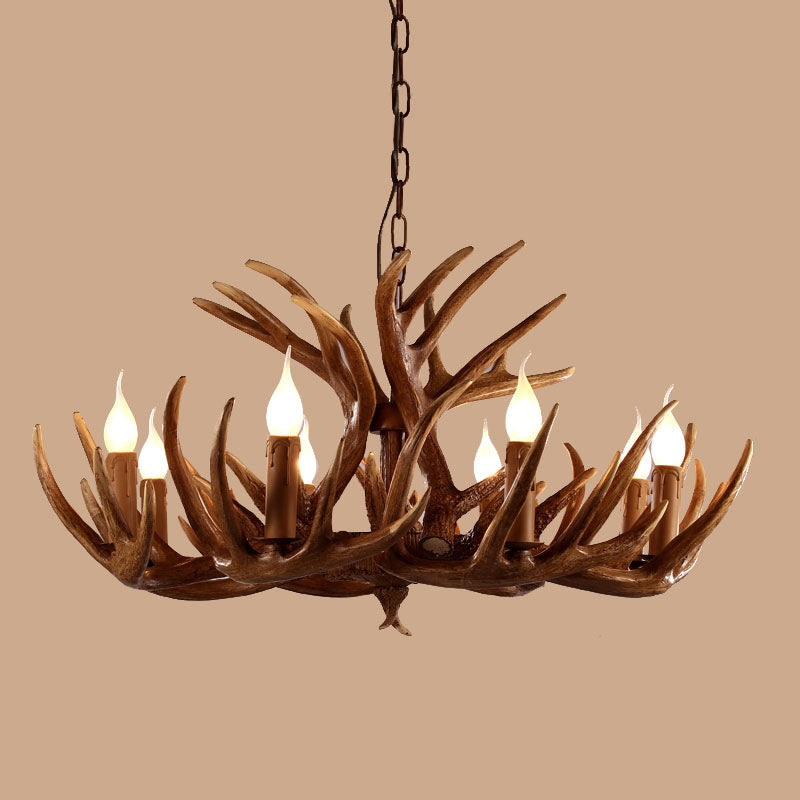 Deer Horn Resin Chandelier Lighting Classic Style Dining Room Pendant Light Fixture