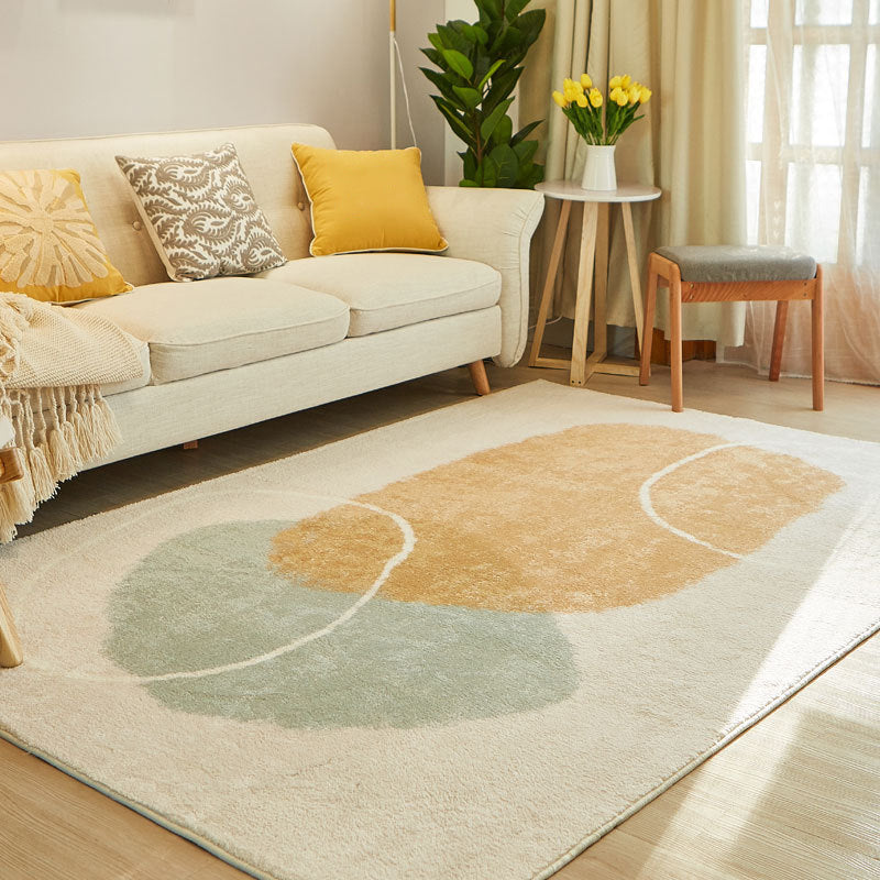 Beige Modern Rug Polyester Color Block Rug Washable Rug for Living Room
