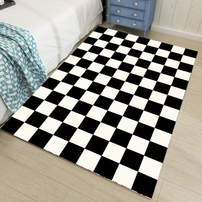 Dark Orange Modern Rug Polyester Grid Indoor Rug Non-Slip Backing Rug for Living Room