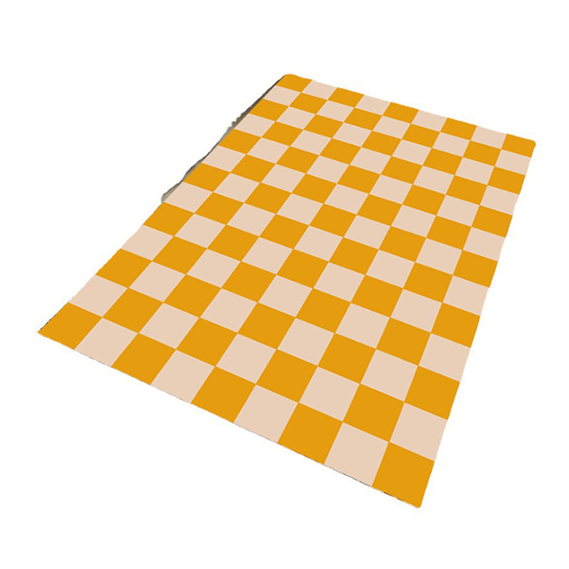 Dark Orange Modern Rug Polyester Grid Indoor Rug Non-Slip Backing Rug for Living Room