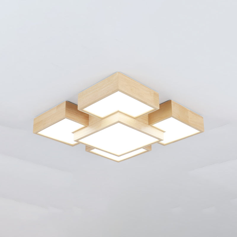 Wooden Flush Mount Ceiling Lighting Fixture Modern Multi-head LED Ceiling Light