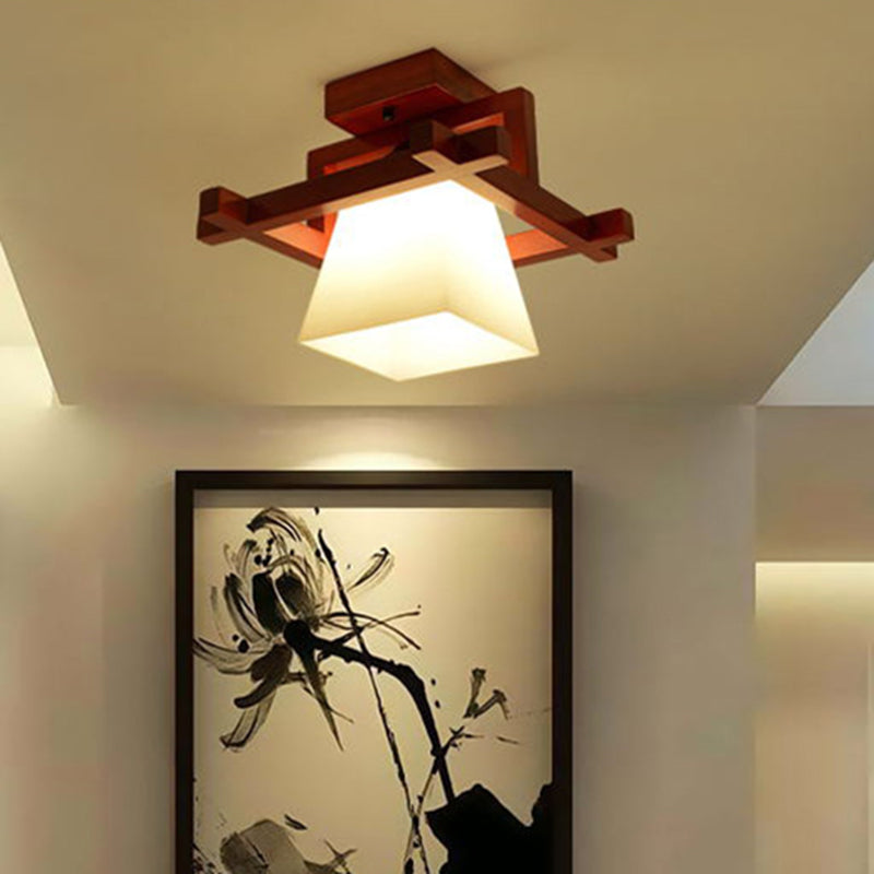 Aisle Semi Flush Mount Ceiling Fixture Wood Simple Style Ceiling Lighting in Brown