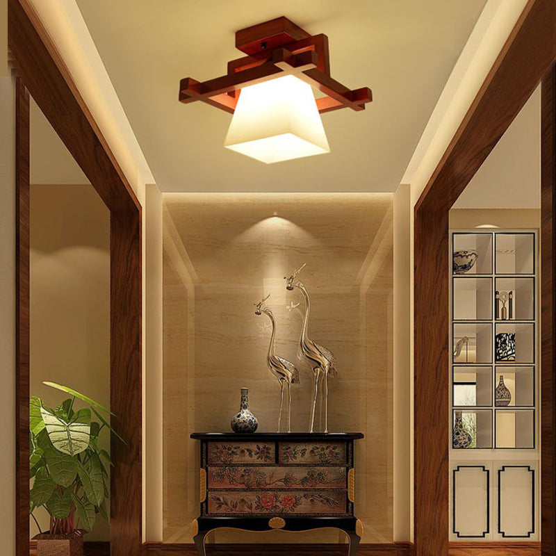 Aisle Semi Flush Mount Ceiling Fixture Wood Simple Style Ceiling Lighting in Brown