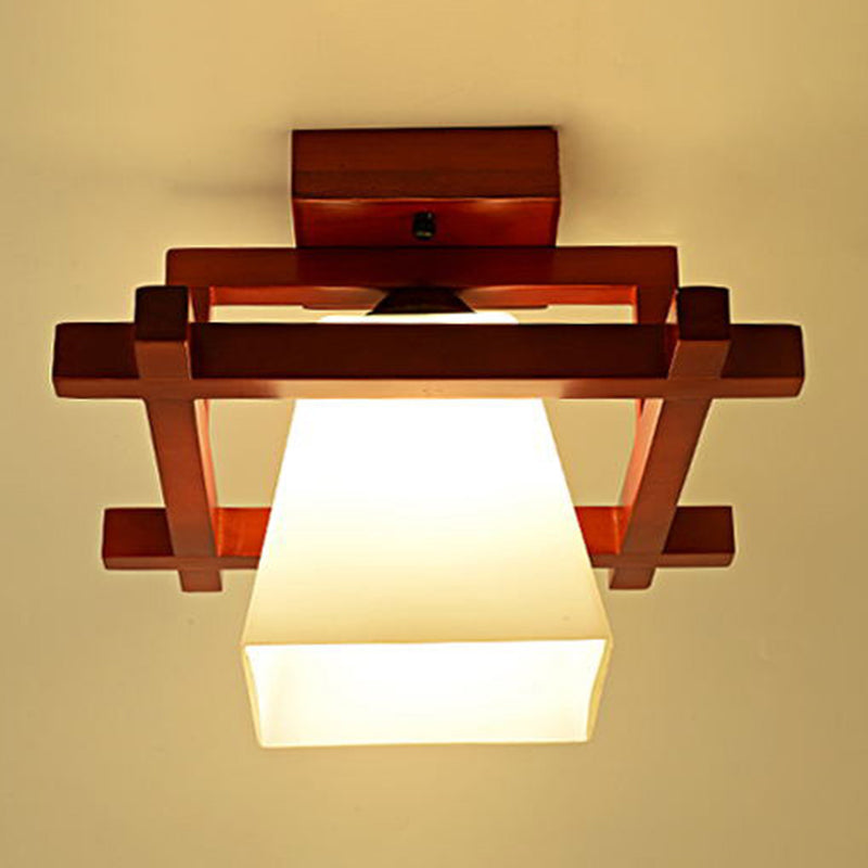 Aisle Semi Flush Mount Ceiling Fixture Wood Simple Style Ceiling Lighting in Brown