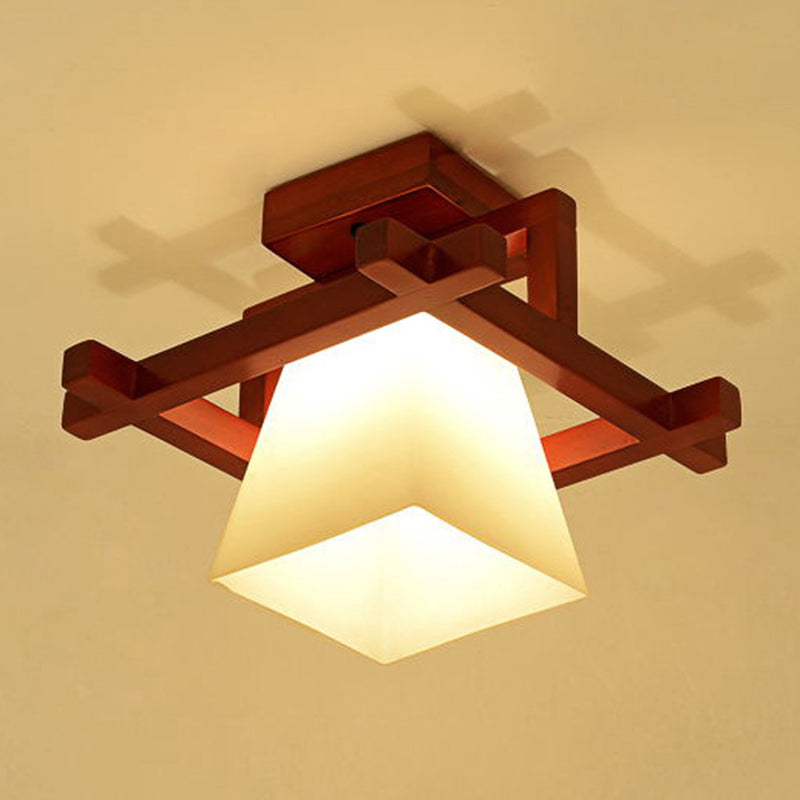 Aisle Semi Flush Mount Ceiling Fixture Wood Simple Style Ceiling Lighting in Brown