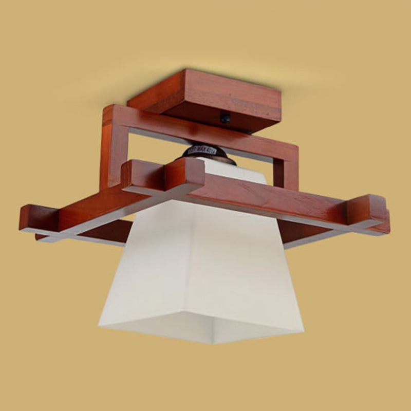 Aisle Semi Flush Mount Ceiling Fixture Wood Simple Style Ceiling Lighting in Brown