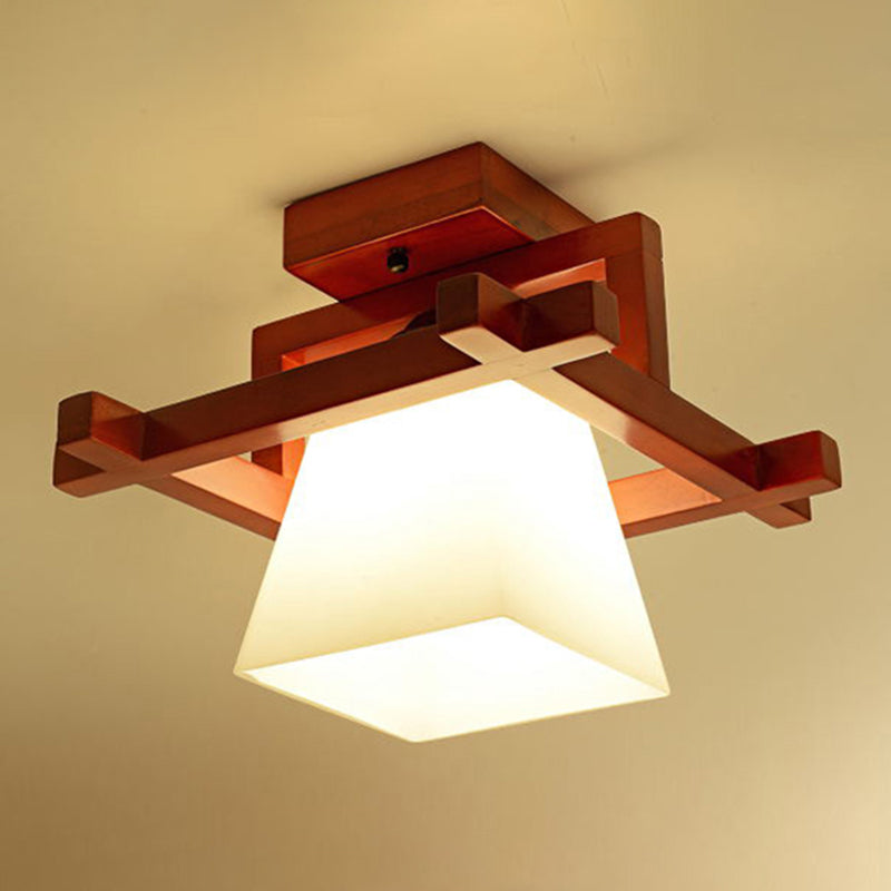 Aisle Semi Flush Mount Ceiling Fixture Wood Simple Style Ceiling Lighting in Brown
