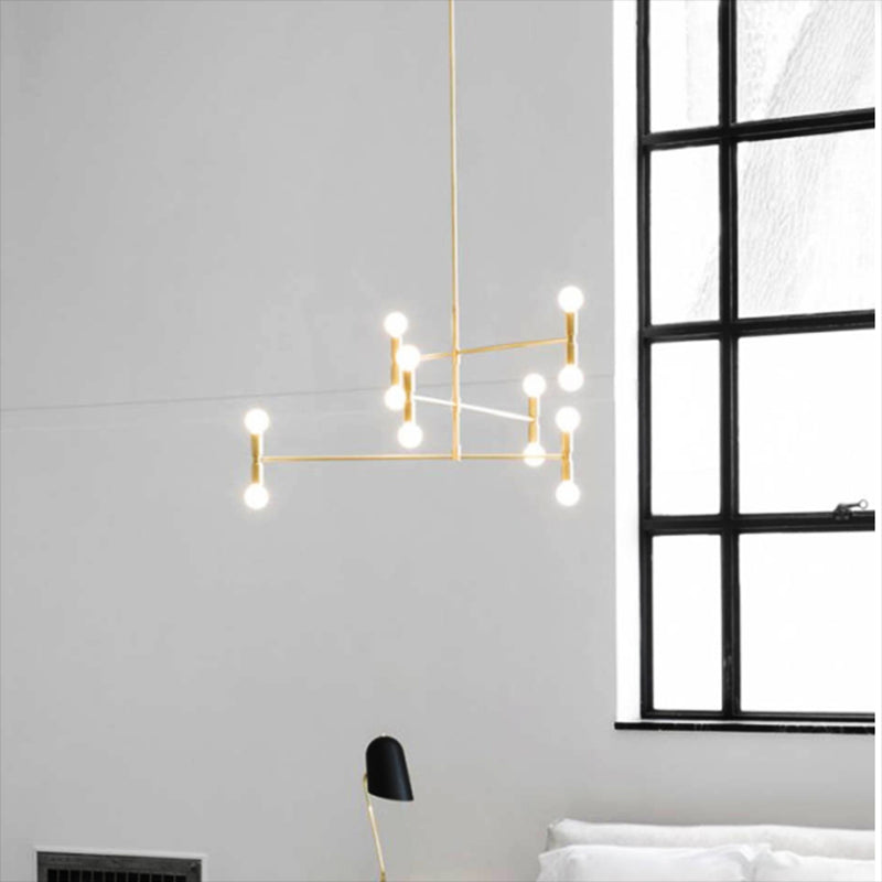 Postmodern Hanging Light Fixture Metal 12-Light Dining Room Chandelier