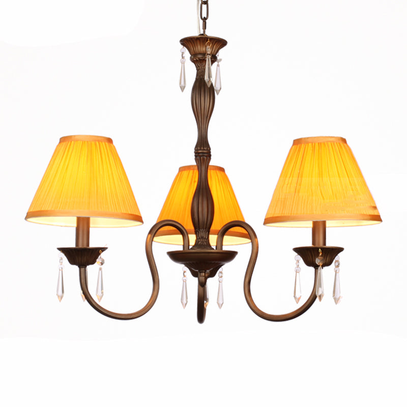 Vintage Conical Chandelier Multi-Colored Pleated Fabric Pendant Light