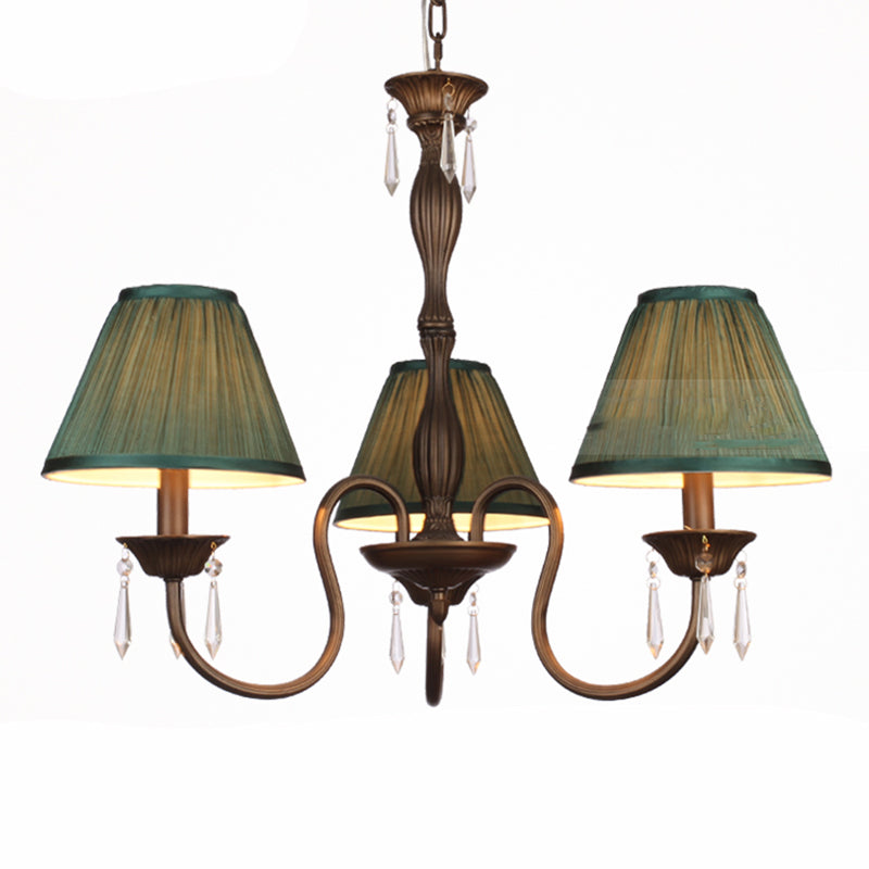 Vintage Conical Chandelier Multi-Colored Pleated Fabric Pendant Light