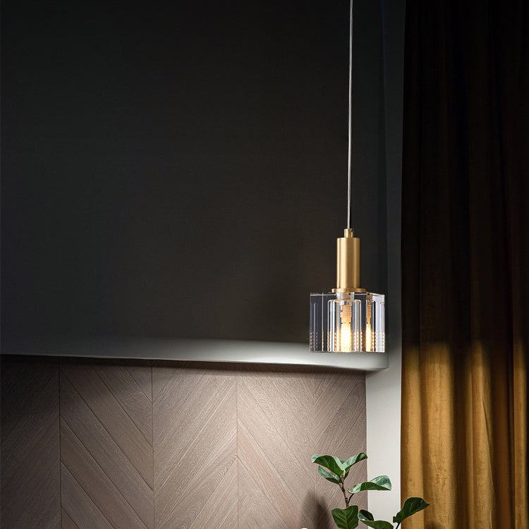Luces colgantes colgantes de cristal de 1 luz Cubo transparente de lámparas colgantes para dormitorio