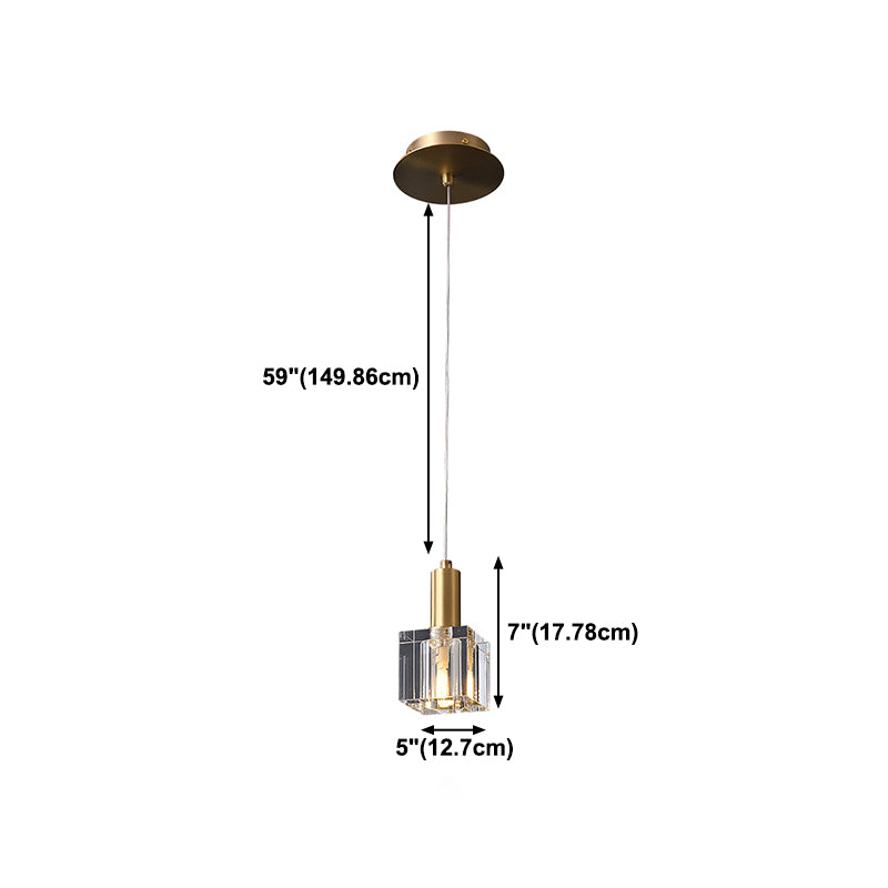 Luces colgantes colgantes de cristal de 1 luz Cubo transparente de lámparas colgantes para dormitorio