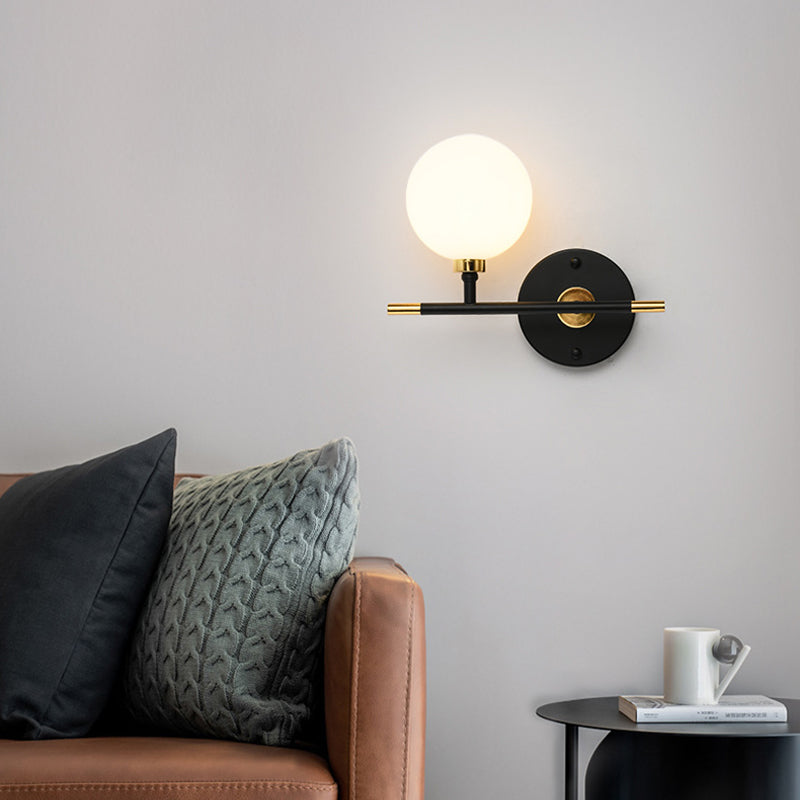 Dormitorio luminosos simples lámparas de apliques de metal 1 Blub de vidrio blanco Iluminación montada en la pared