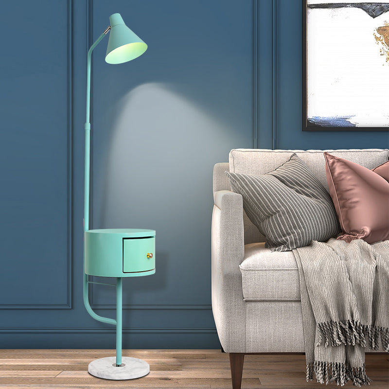 Macaroon Metal Floor Reading Lamp 1-Light Floor Light with Cabinet for Living Room