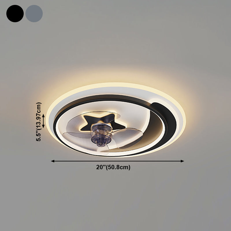 Moderne Metall Deckenventilator Lampe Cartoon LED Flush Mount Leuchte mit klarer Lüfterklinge