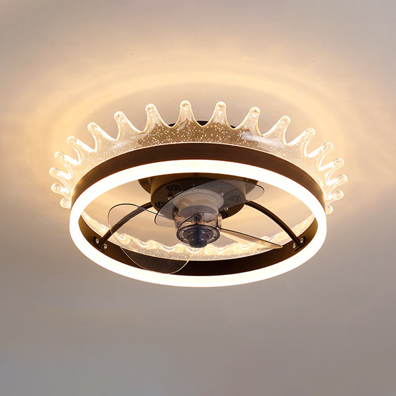 Minimalistische LED -Deckenventilator Leichtkreis kreisförmige Halbblöcke Deckenleuchte mit Acrylschatten