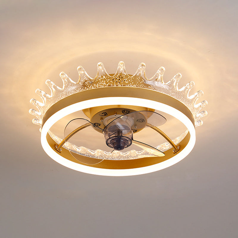 Minimalistische LED -Deckenventilator Leichtkreis kreisförmige Halbblöcke Deckenleuchte mit Acrylschatten