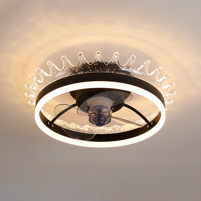 Minimalistische LED -Deckenventilator Leichtkreis kreisförmige Halbblöcke Deckenleuchte mit Acrylschatten