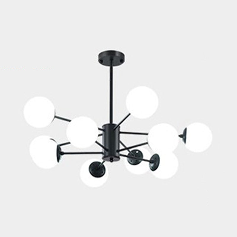 Nordic Globe Chandelier Black Multi Light Hanging Light with White Glass for Bedroom