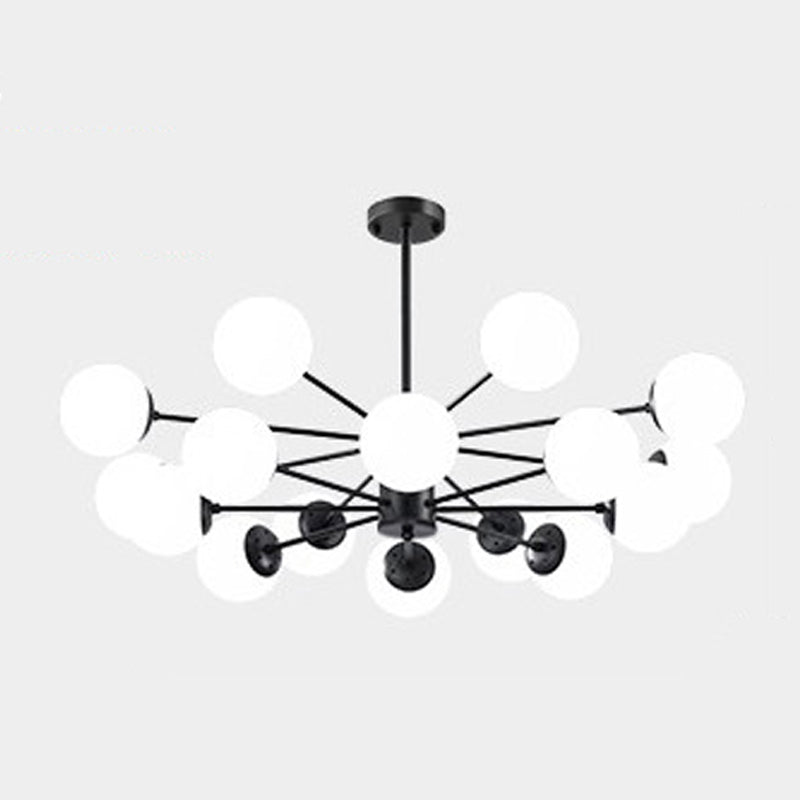 Nordic Globe Chandelier Black Multi Light Hanging Light with White Glass for Bedroom