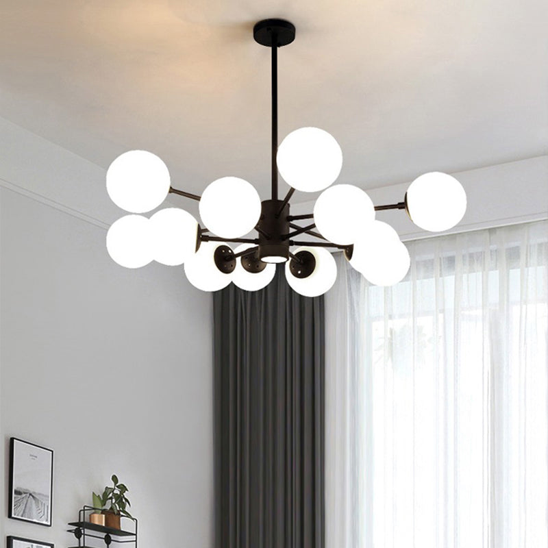 Nordic Globe Chandelier Black Multi Light Hanging Light with White Glass for Bedroom