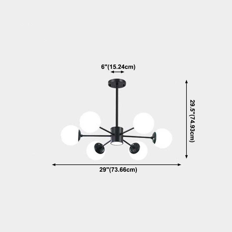 Nordic Globe Chandelier Black Multi Light Hanging Light with White Glass for Bedroom