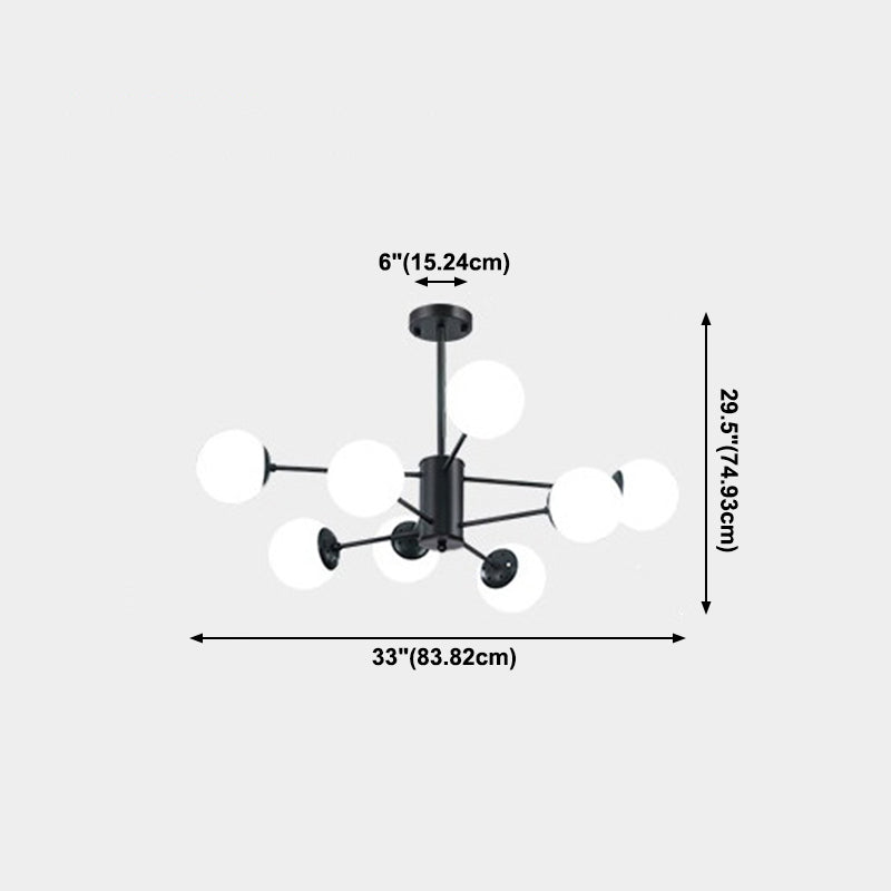 Nordic Globe Chandelier Black Multi Light Hanging Light with White Glass for Bedroom