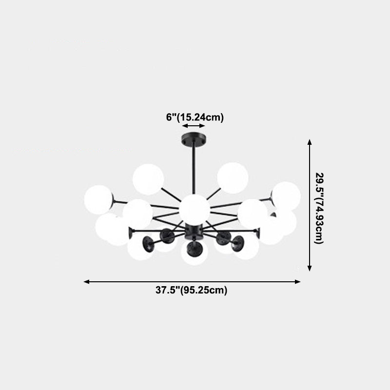 Nordic Globe Chandelier Black Multi Light Hanging Light with White Glass for Bedroom