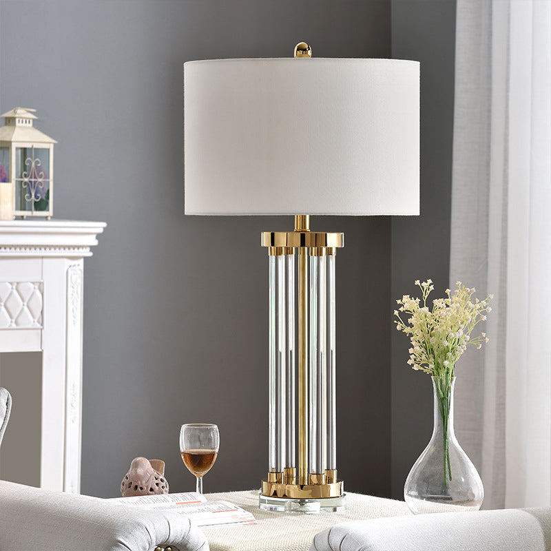 Table de tube moderne Lumière Crystal Crystal 1 lampe de bureau de bulbe en blanc avec de l'ombre en tissu