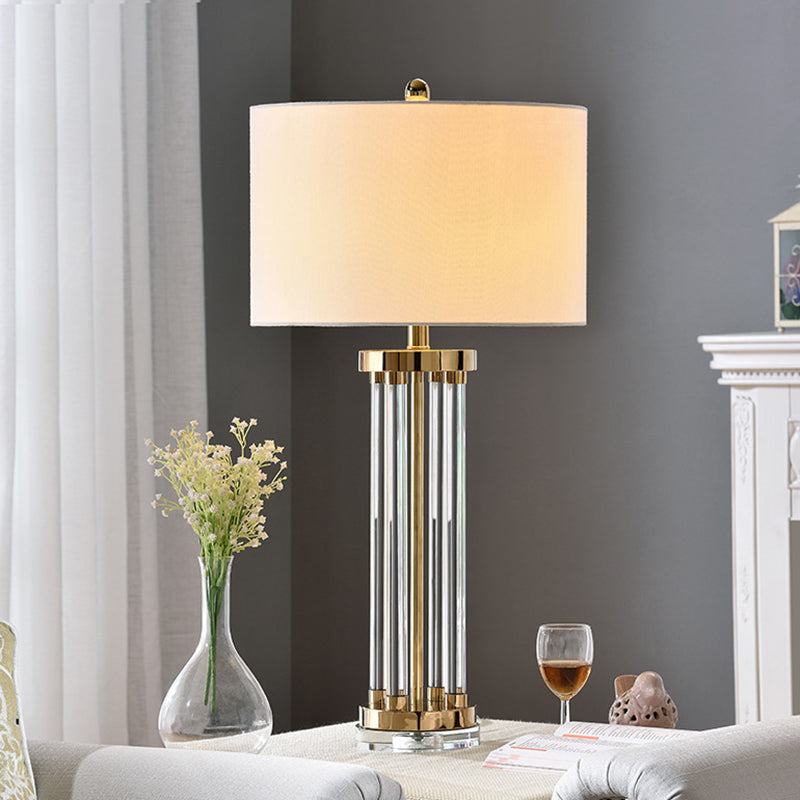 Table de tube moderne Lumière Crystal Crystal 1 lampe de bureau de bulbe en blanc avec de l'ombre en tissu