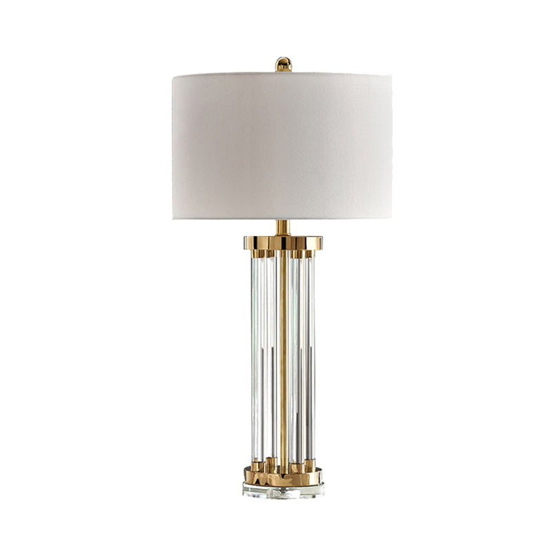 Table de tube moderne Lumière Crystal Crystal 1 lampe de bureau de bulbe en blanc avec de l'ombre en tissu