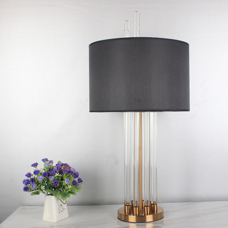 Lampe de bureau en cristal cylindrique en tissu simple, lampe de Table noire à 1 tête pour salle à manger