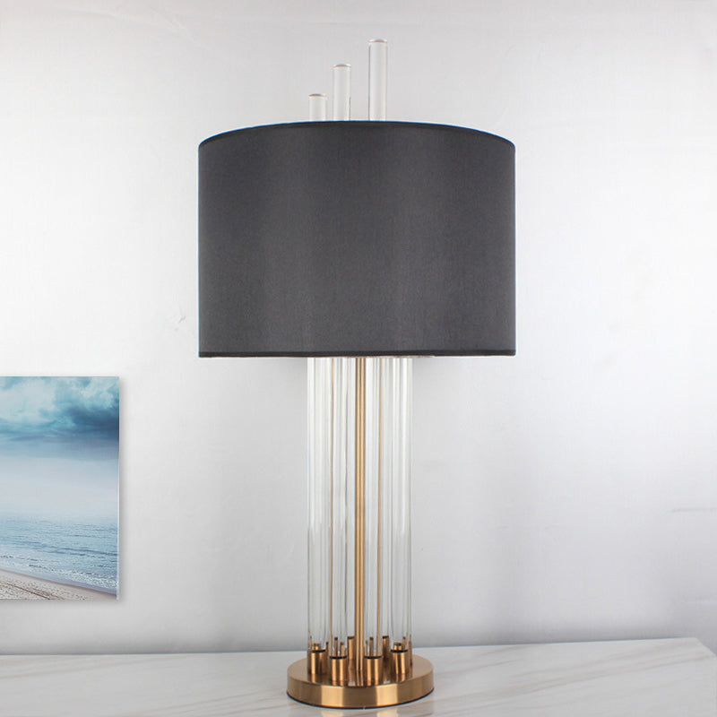 Cilinder Kristallen Bureaulamp Eenvoud Stof 1 Kop Zwarte Tafellamp voor Eetkamer