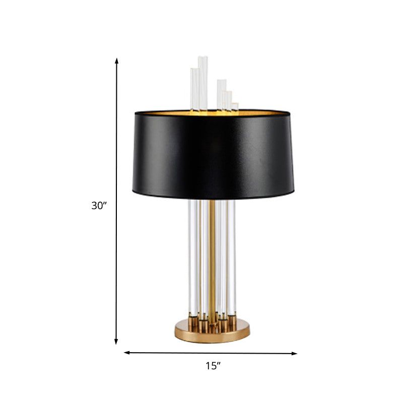 Cilinder Kristallen Bureaulamp Eenvoud Stof 1 Kop Zwarte Tafellamp voor Eetkamer