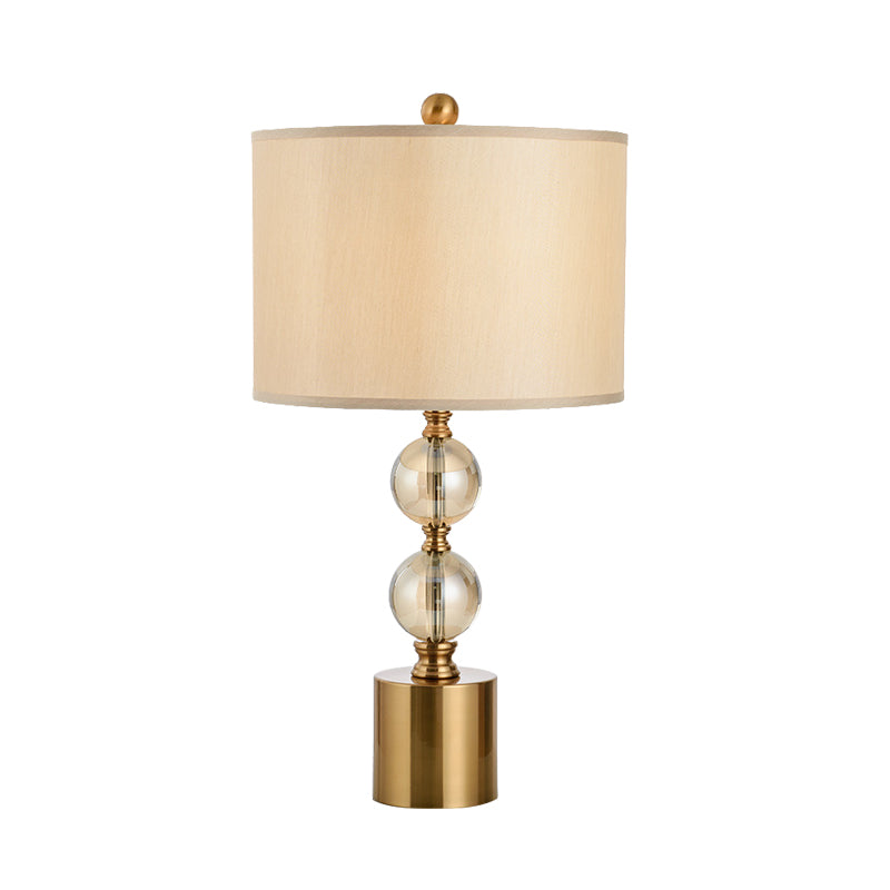 Gold Cylindrical Table Light Modernist 1 Head Fabric Small Desk Lamp with Metal Base