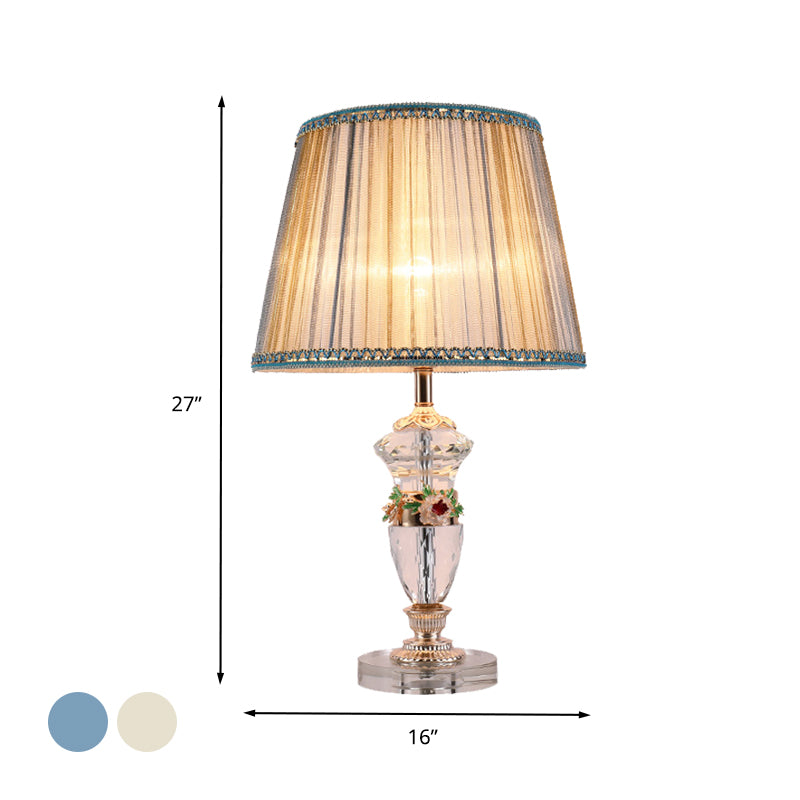Éclairage de travail moderniste en forme d'urne, lampe de lecture à 1 ampoule en cristal taillé à la main en bleu/beige
