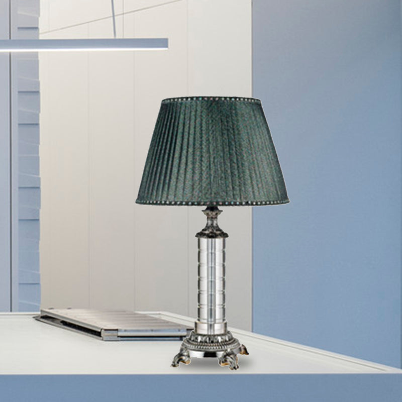 Geplooide stoffen tafellamp Moderne 1-kops groene bureaulamp met gesneden bronzen metalen voet