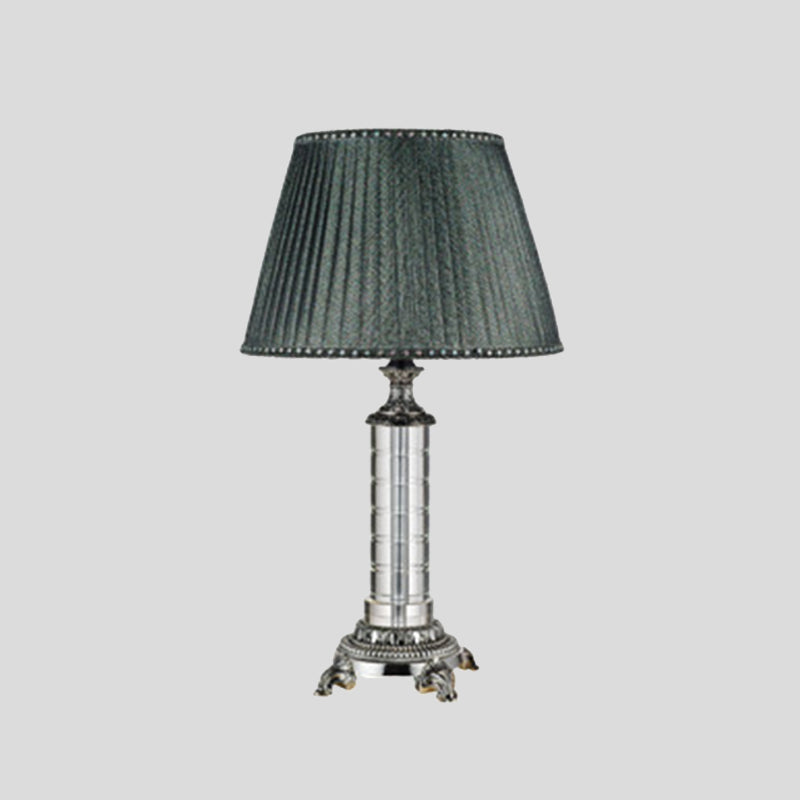 Geplooide stoffen tafellamp Moderne 1-kops groene bureaulamp met gesneden bronzen metalen voet
