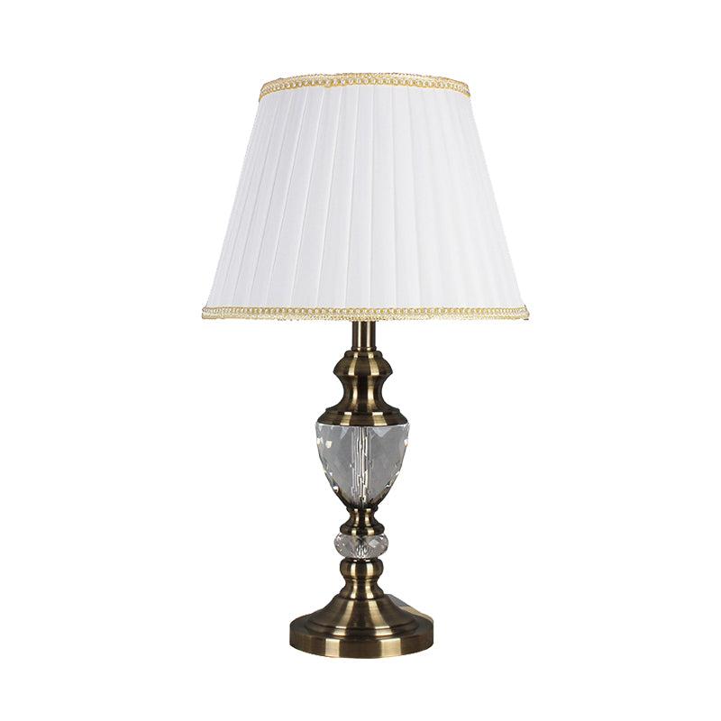 Lampada da tavolo piccola in cristallo svasato, moderna in tessuto, con 1 lampadina, piccola lampada da scrivania in bianco per soggiorno