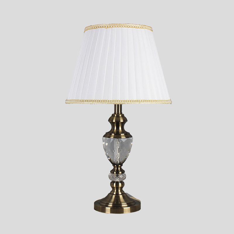 Lampada da tavolo piccola in cristallo svasato, moderna in tessuto, con 1 lampadina, piccola lampada da scrivania in bianco per soggiorno
