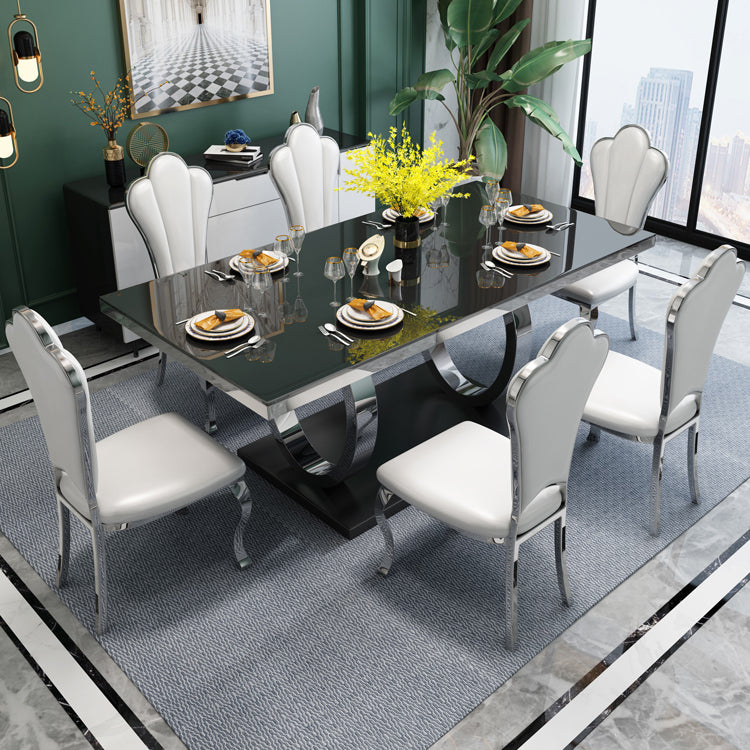 Rectangle Luxury Style Dining Table Fixed Table with Trestle Base